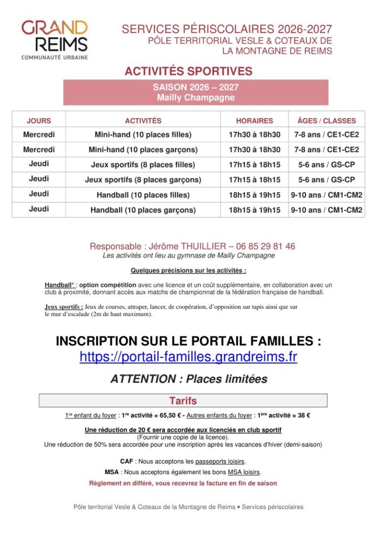 Activités sportives Grand-Reims 2026-2027